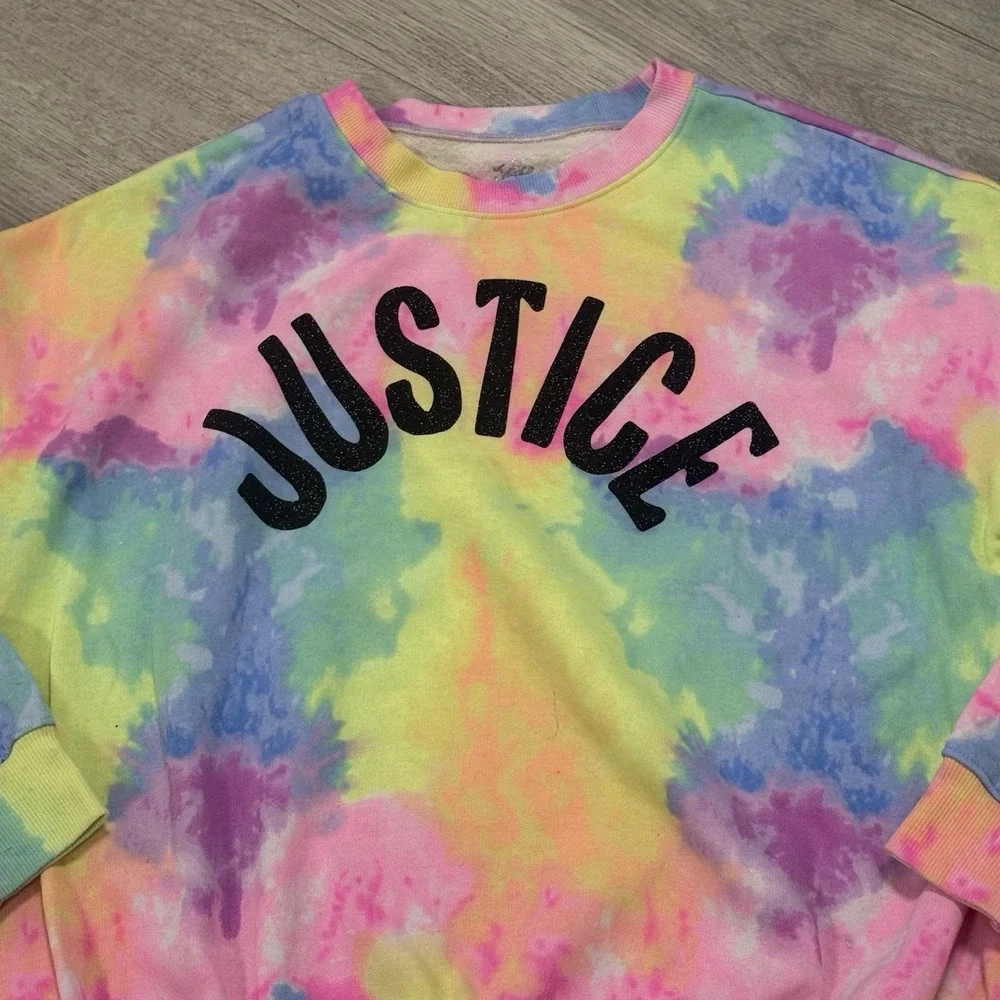 Justice Girls XL Plus Rainbow Tie Dye Pullover Sweater Long Sleeve‎ Logo